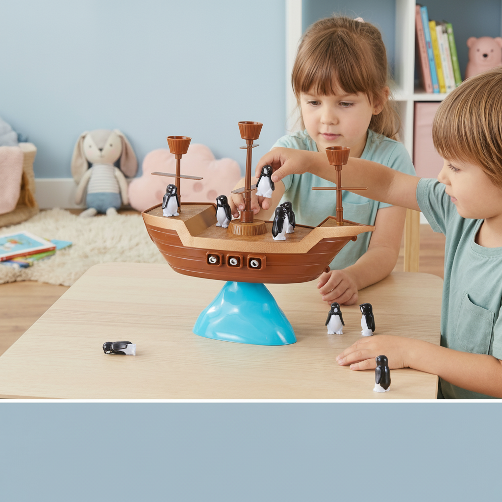 Penguin Stacking Balance Board Game For Kids On A Pirate Ship | Temsk