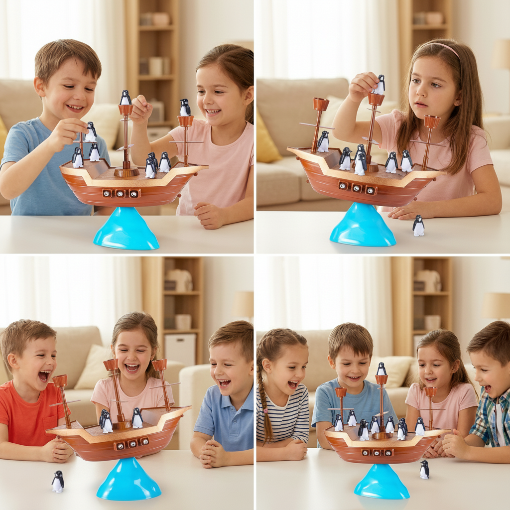 Penguin Stacking Balance Board Game For Kids On A Pirate Ship | Temsk