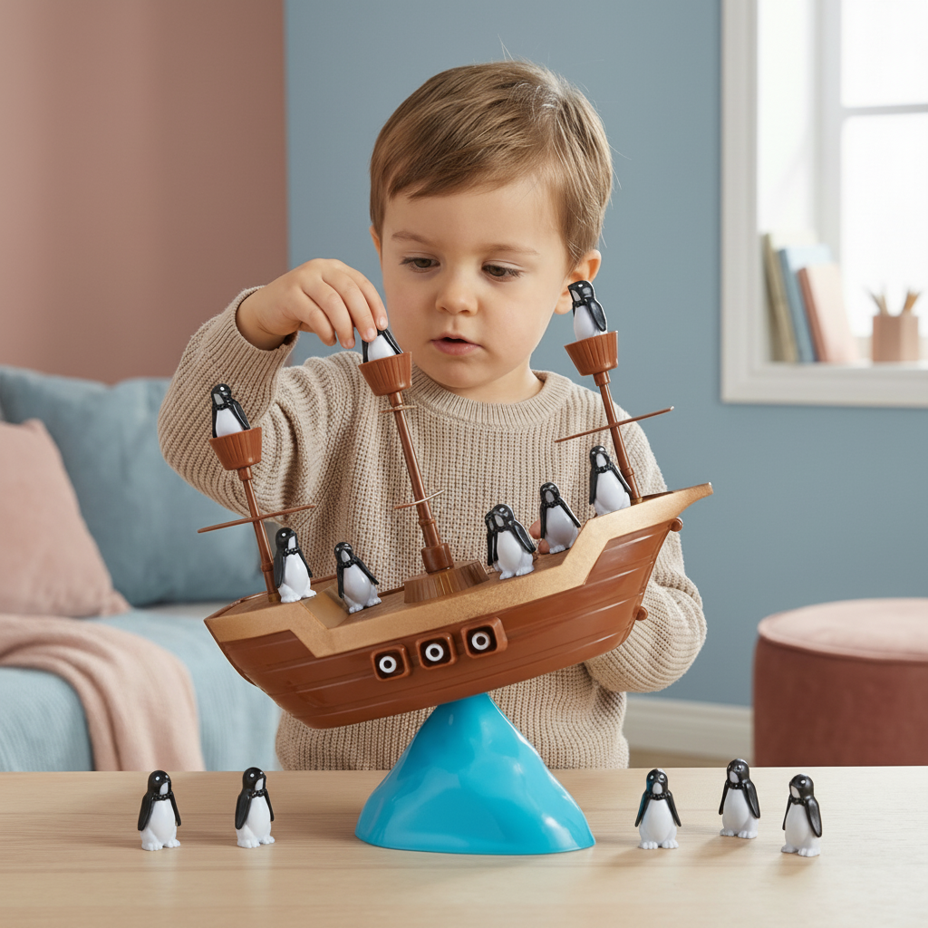 Penguin Stacking Balance Board Game For Kids On A Pirate Ship | Temsk