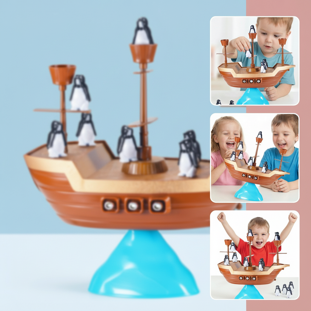 Penguin Stacking Balance Board Game For Kids On A Pirate Ship | Temsk