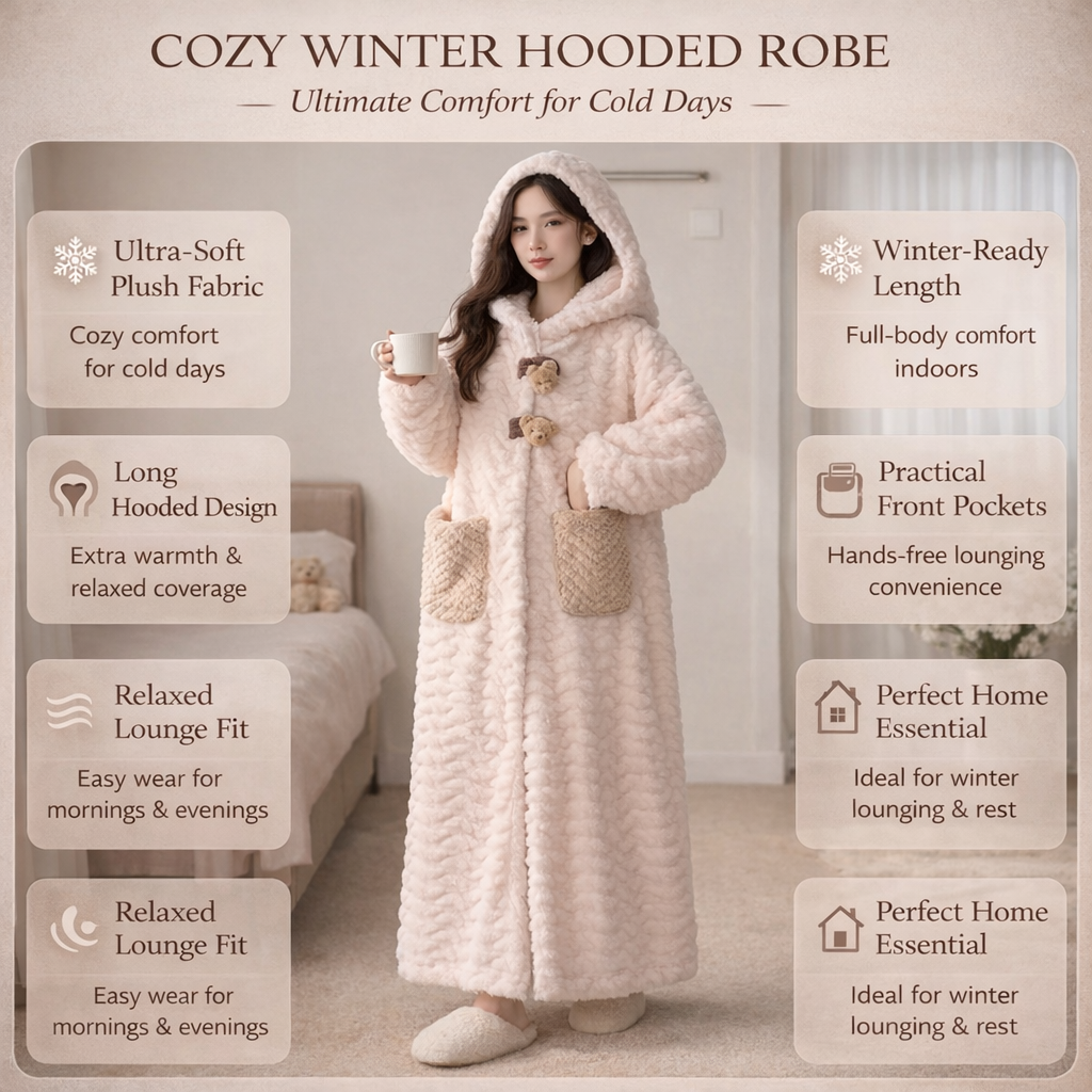 Gemütlicher Kapuzenbademantel für Damen im Winter-Loungewear-Stil | Temsk