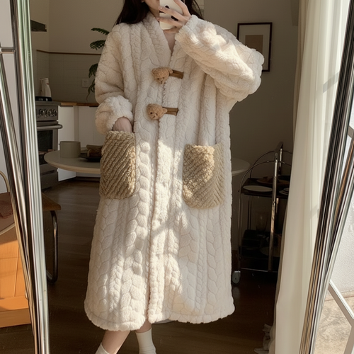 Cozy Winter Lounge Style Hooded Bathrobe For Women Temsk