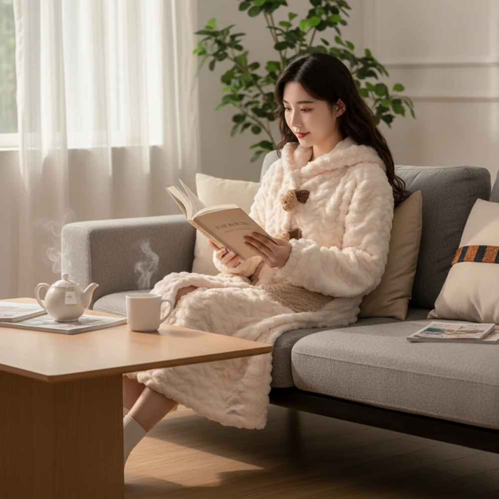 Gemütlicher Kapuzenbademantel für Damen im Winter-Loungewear-Stil | Temsk