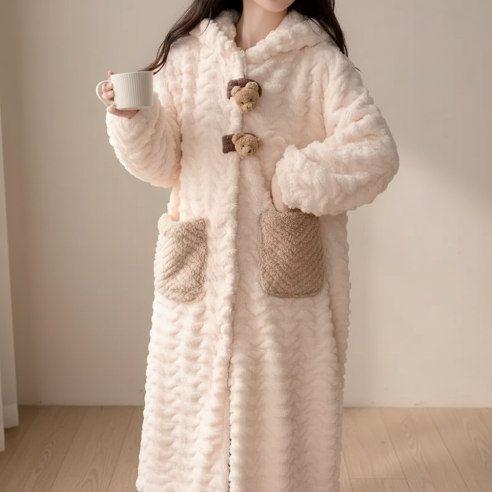 Gemütlicher Kapuzenbademantel für Damen im Winter-Loungewear-Stil | Temsk