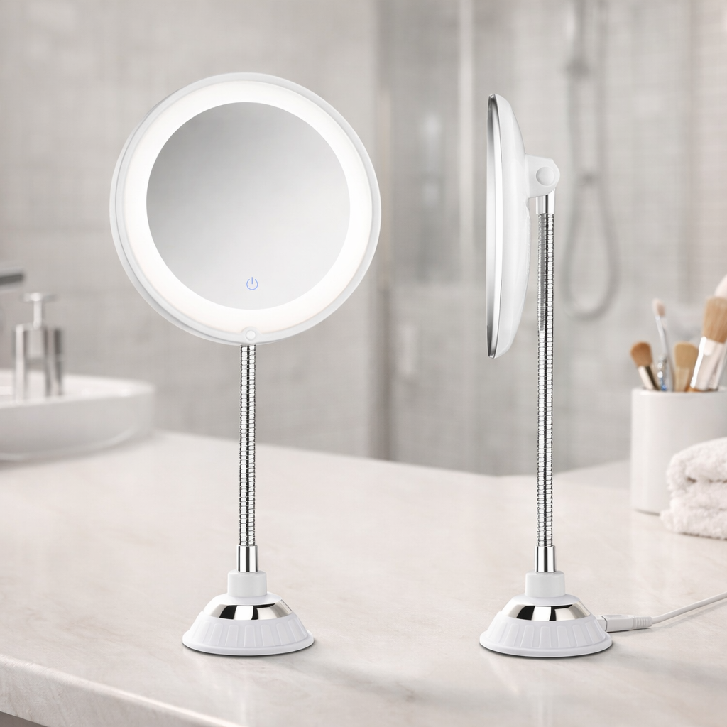 Specchio da Bagno con Ingrandimento a LED e Braccio Flessibile per la Cura Personale | Temsk