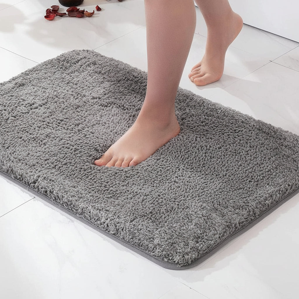 Gemütlicher Plüschteppich mit rutschfester Unterseite für das Badezimmer | Temsk