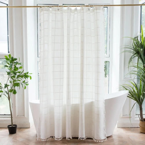 CloudWeave Soft Cotton Shower Curtain With Fringes For Cozy Bathrooms By Temsk