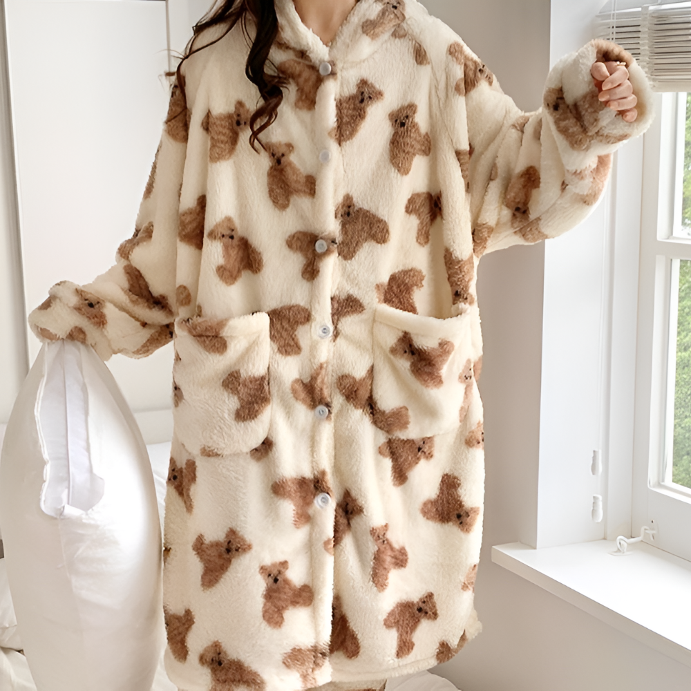 Gemütlicher Kapuzenbademantel für Damen im Winter-Loungewear-Stil | Temsk