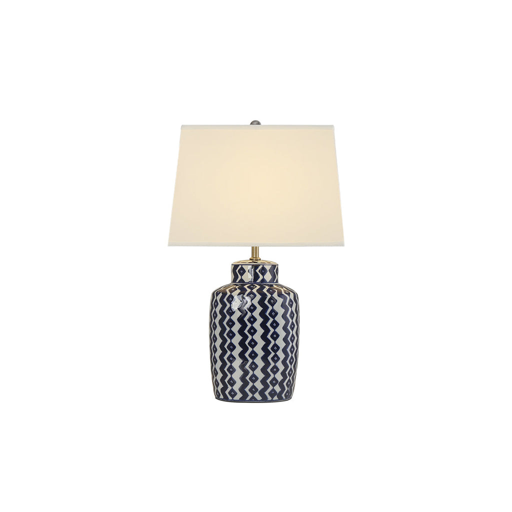 Astra Blue and White Porcelain Table Lamp With Satin Nickel Finish | Temsk