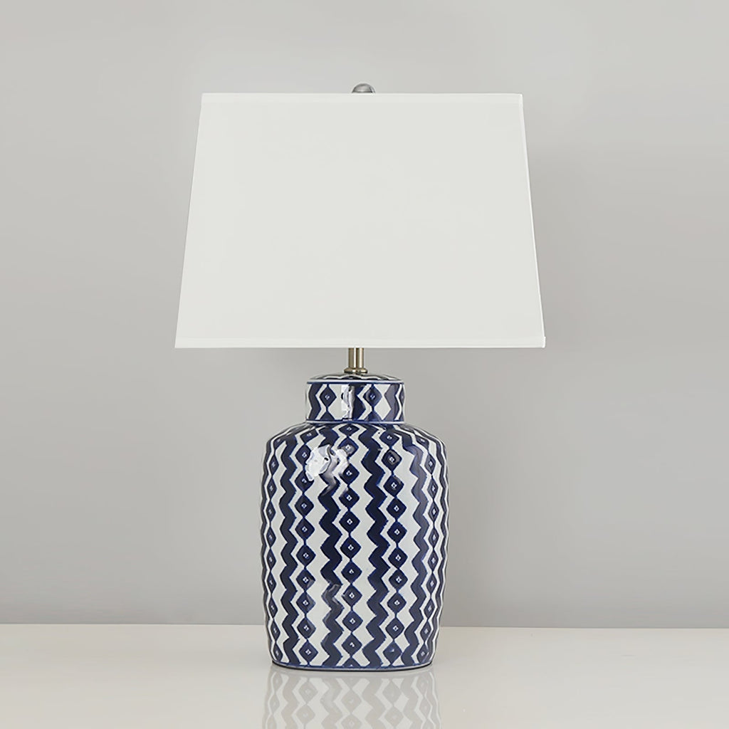 Astra Blue and White Porcelain Table Lamp With Satin Nickel Finish | Temsk