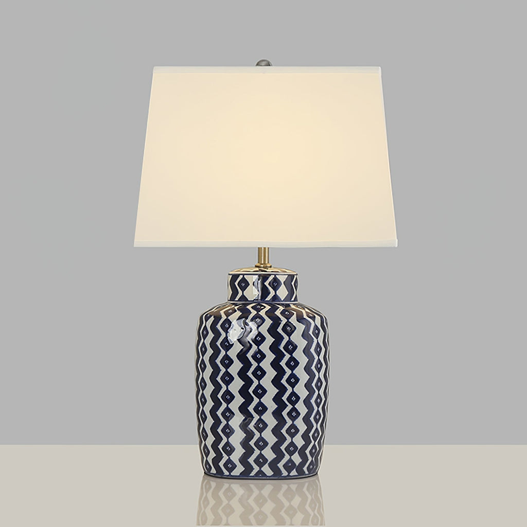 Astra Blue and White Porcelain Table Lamp With Satin Nickel Finish | Temsk