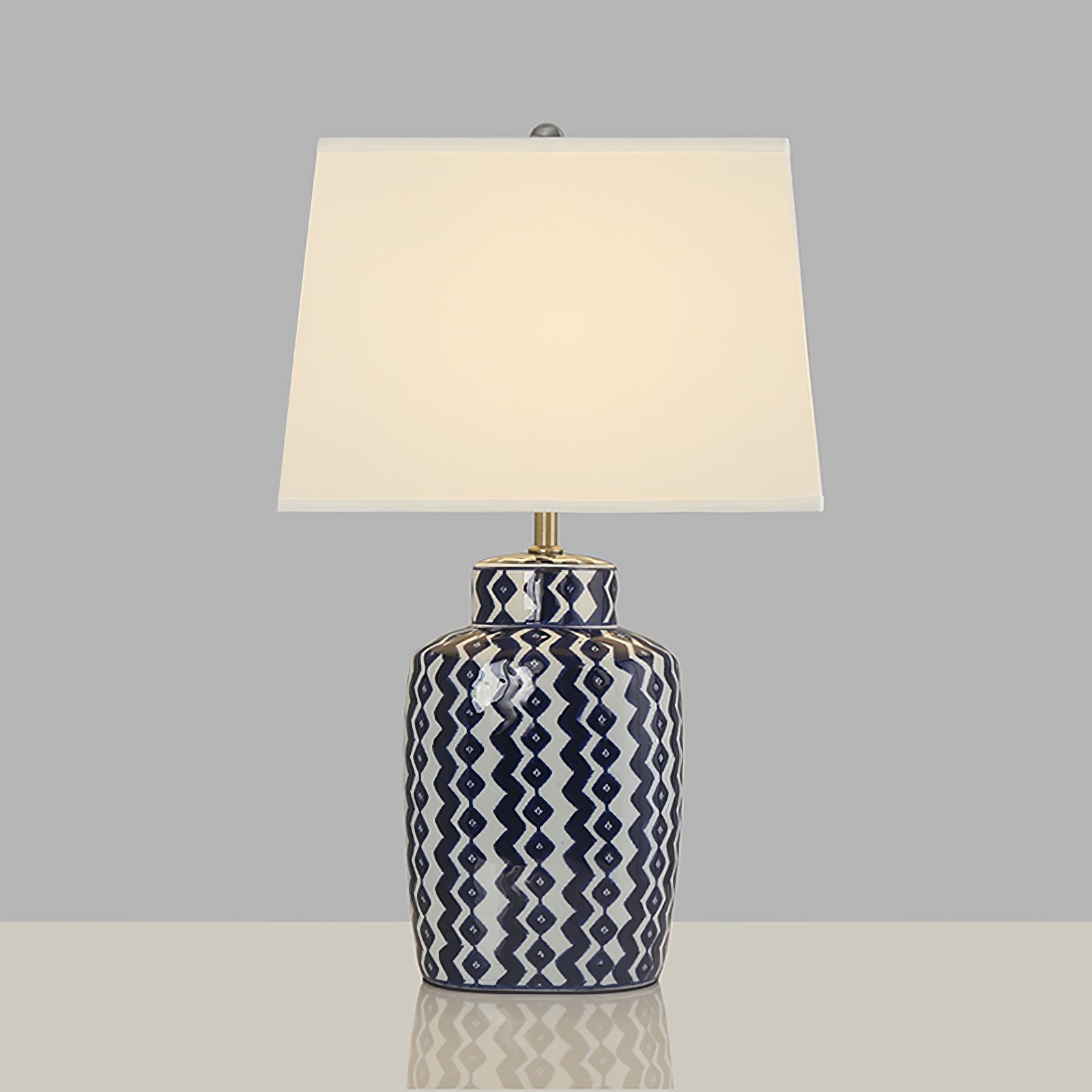 Astra Blue and White Porcelain Table Lamp With Satin Nickel Finish | Temsk