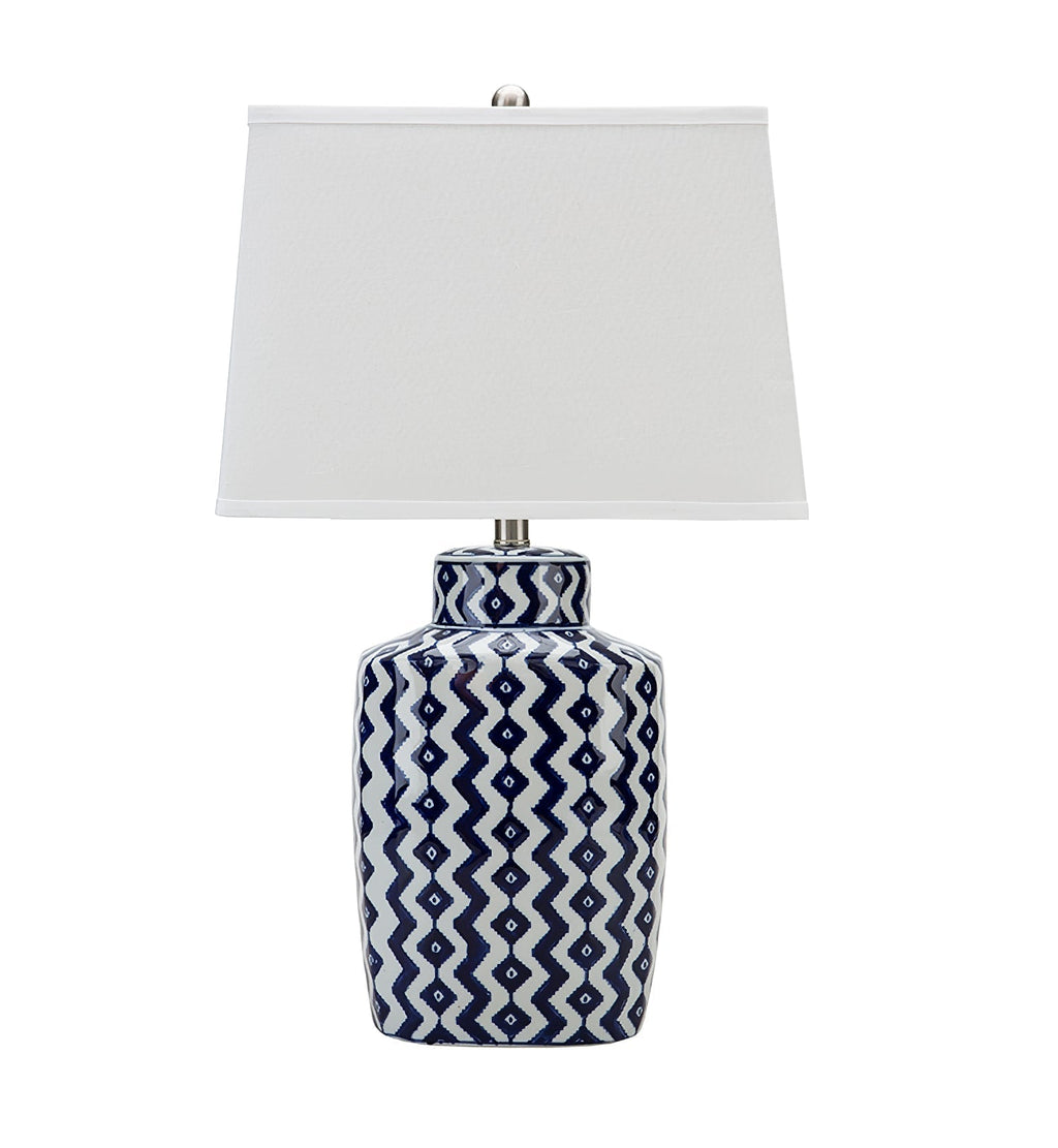 Astra Blue and White Porcelain Table Lamp With Satin Nickel Finish | Temsk