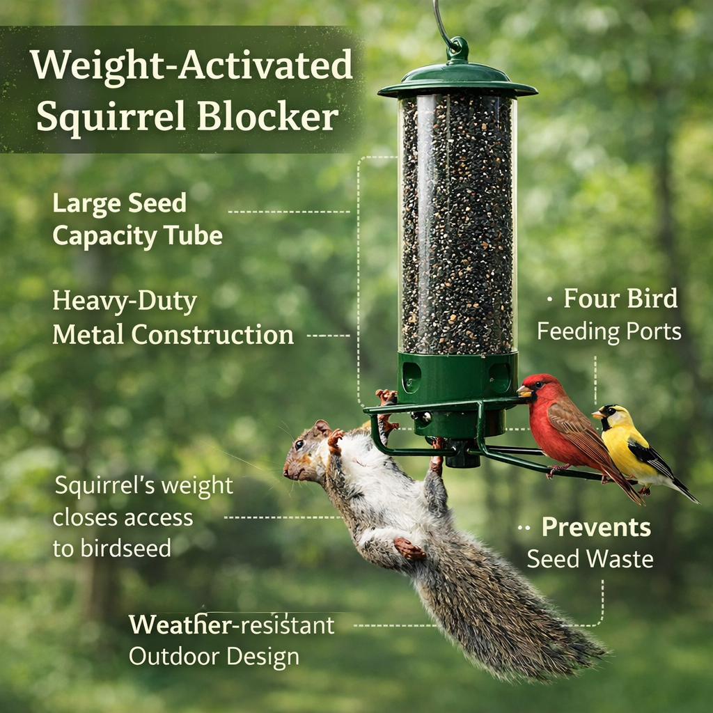 Metal Squirrel Resistant Tube Bird Feeder For Outdoor Backyard Use | Temsk