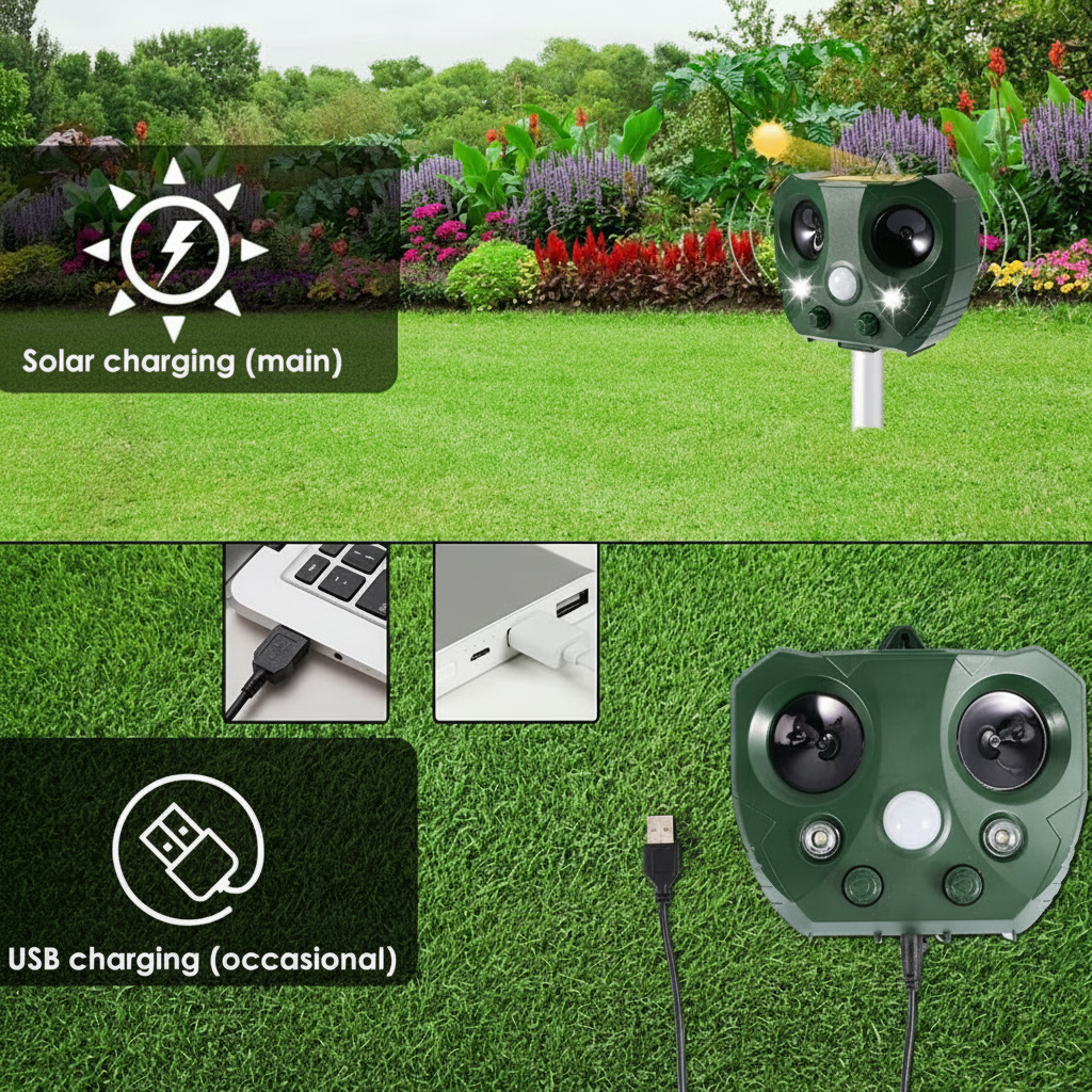 Solarbetriebener Ultraschall-Vogelscheuchen für Garten und Hof | Temsk