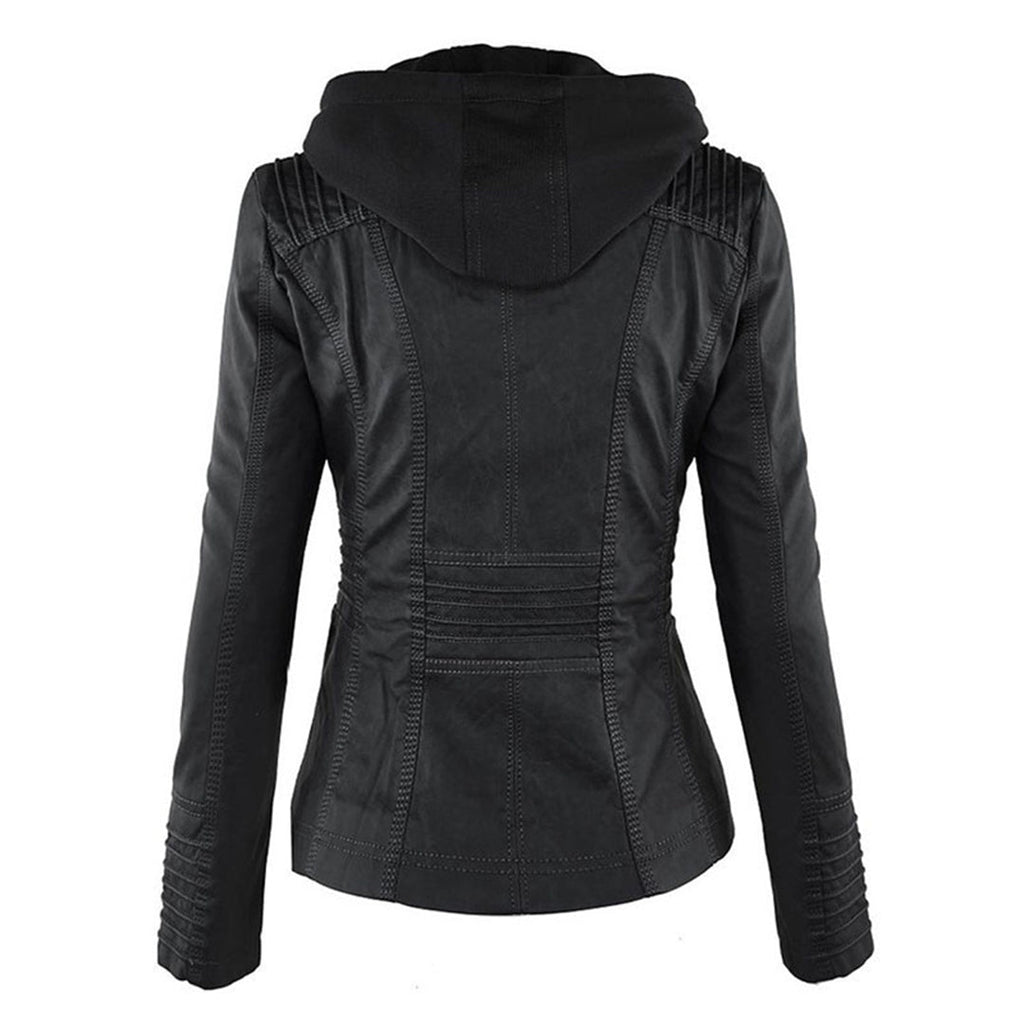 Evercrest Double Lined Hooded Leather Jacket For Ladies | Temsk