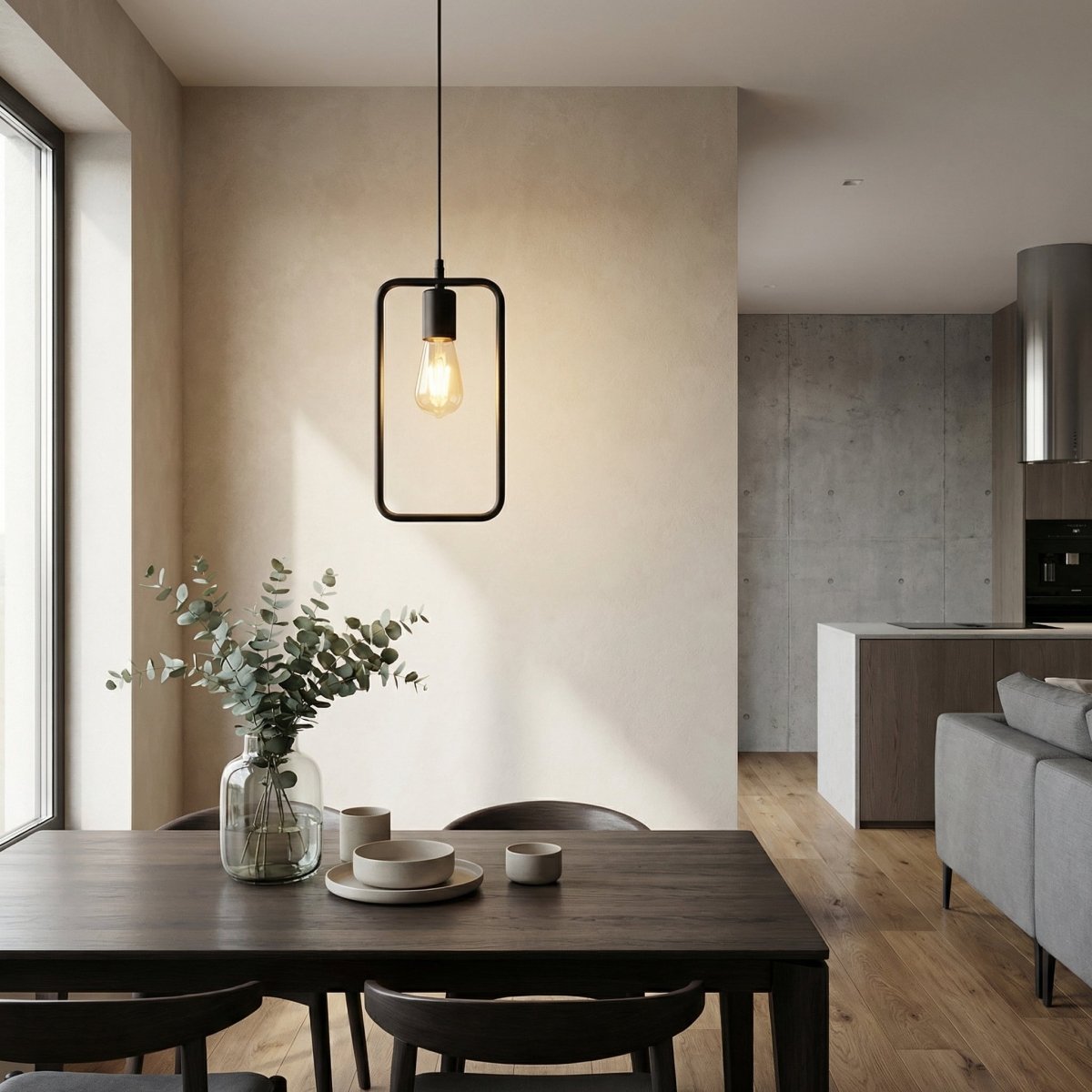Černé kovové závěsné svítidlo s obdélníkovým rámem, moderní design, 24x12 palců | Temsk