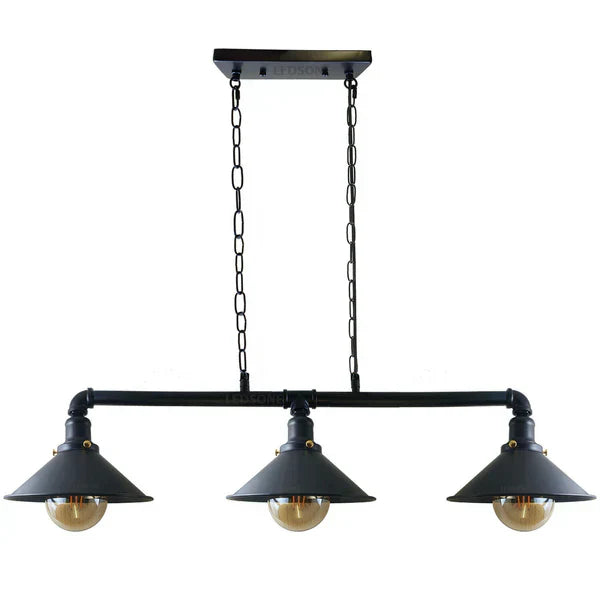Industriální černá kovová stropní lampa, 3x E27 vintage styl pro jídelnu a kuchyň | Temsk