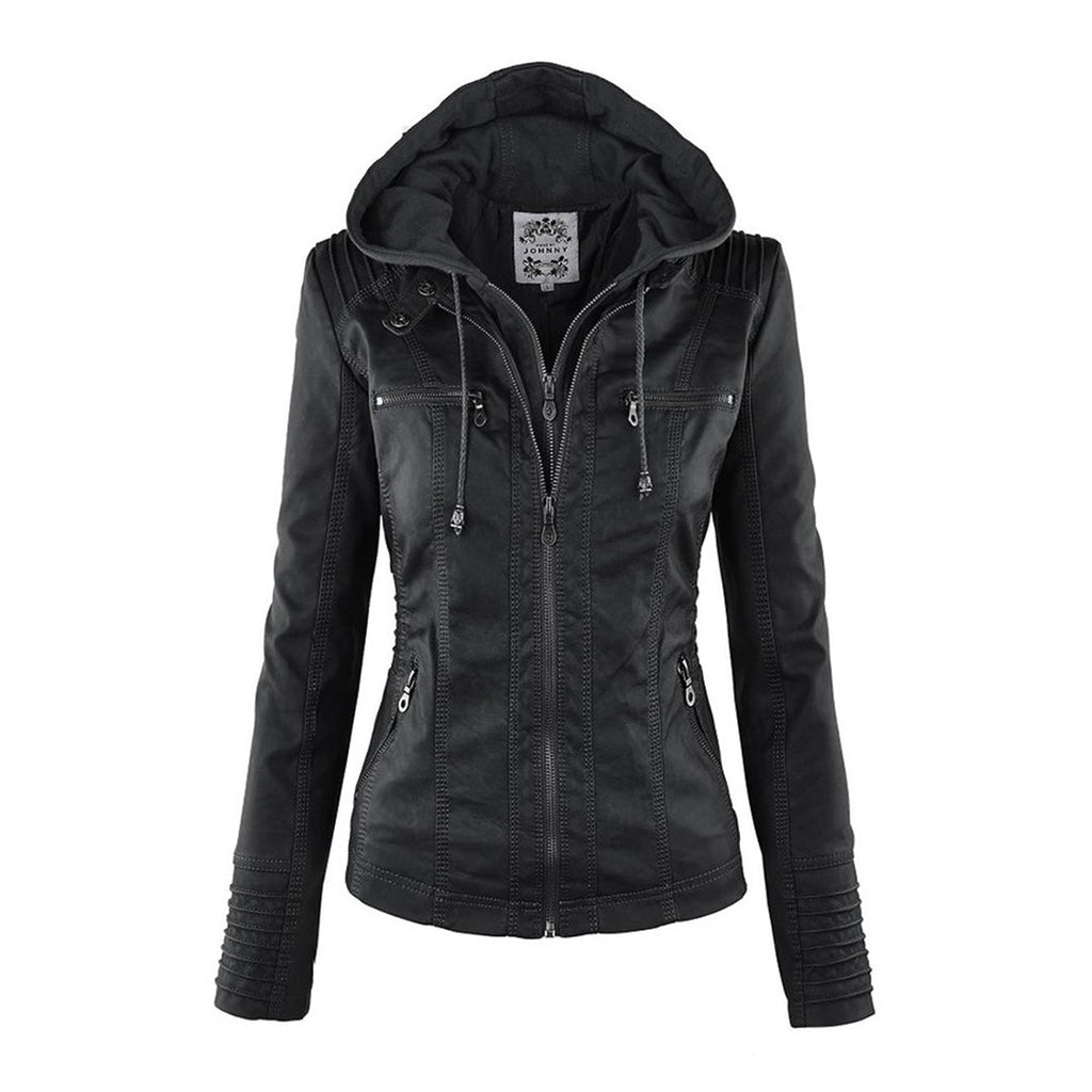Evercrest Double Lined Hooded Leather Jacket For Ladies | Temsk