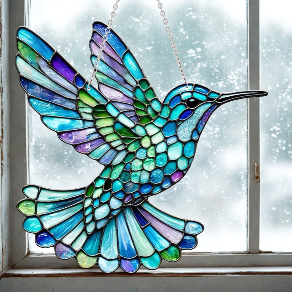 Bluebird Fenster-Sonnenfänger mit Buntglas-Acryl-Hängedekor | Temsk