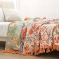 Boho Style Cotton Throw Blanket With Floral Pattern | Temsk
