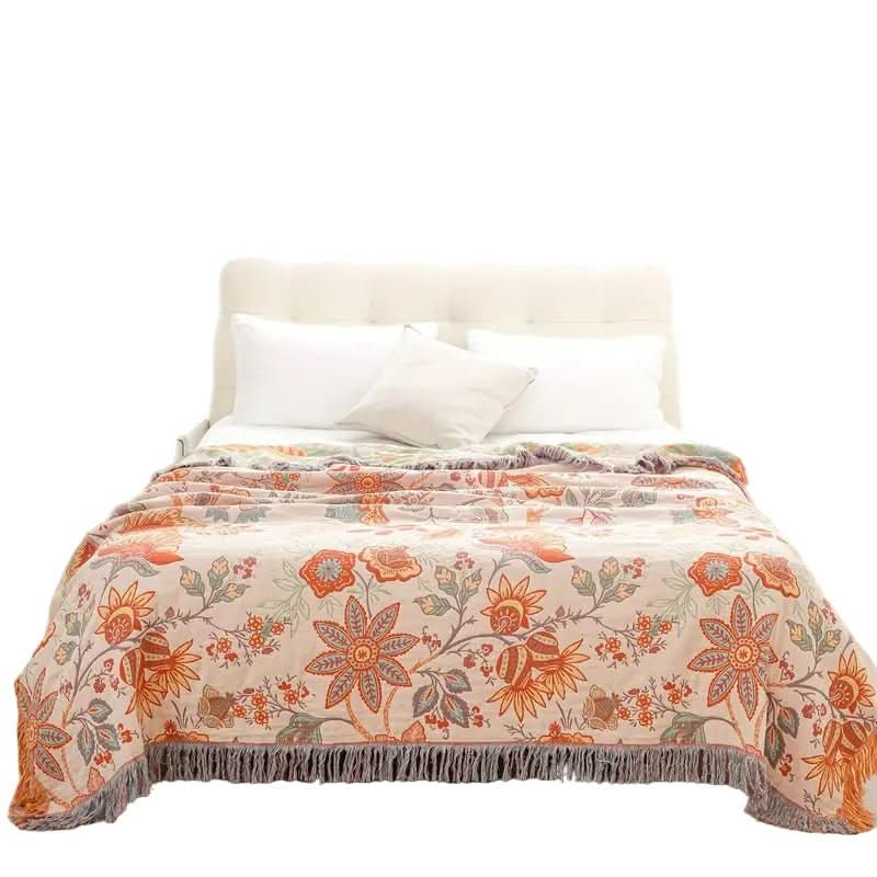 Boho Style Cotton Throw Blanket With Floral Pattern | Temsk