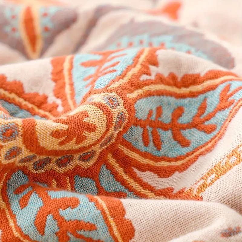 Boho Style Cotton Throw Blanket With Floral Pattern | Temsk