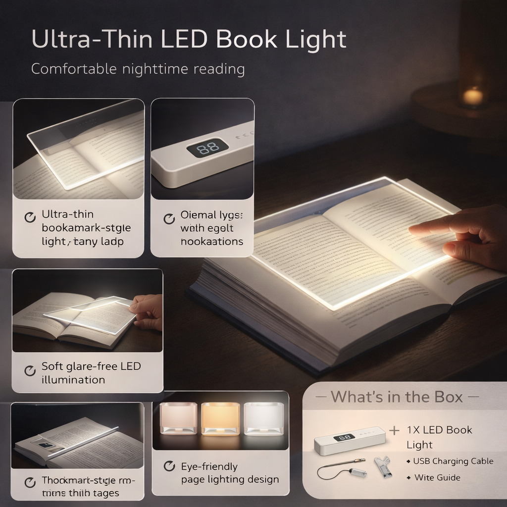Ultrathin LED Book Light With USB Rechargeable Reading Lamp | Temsk