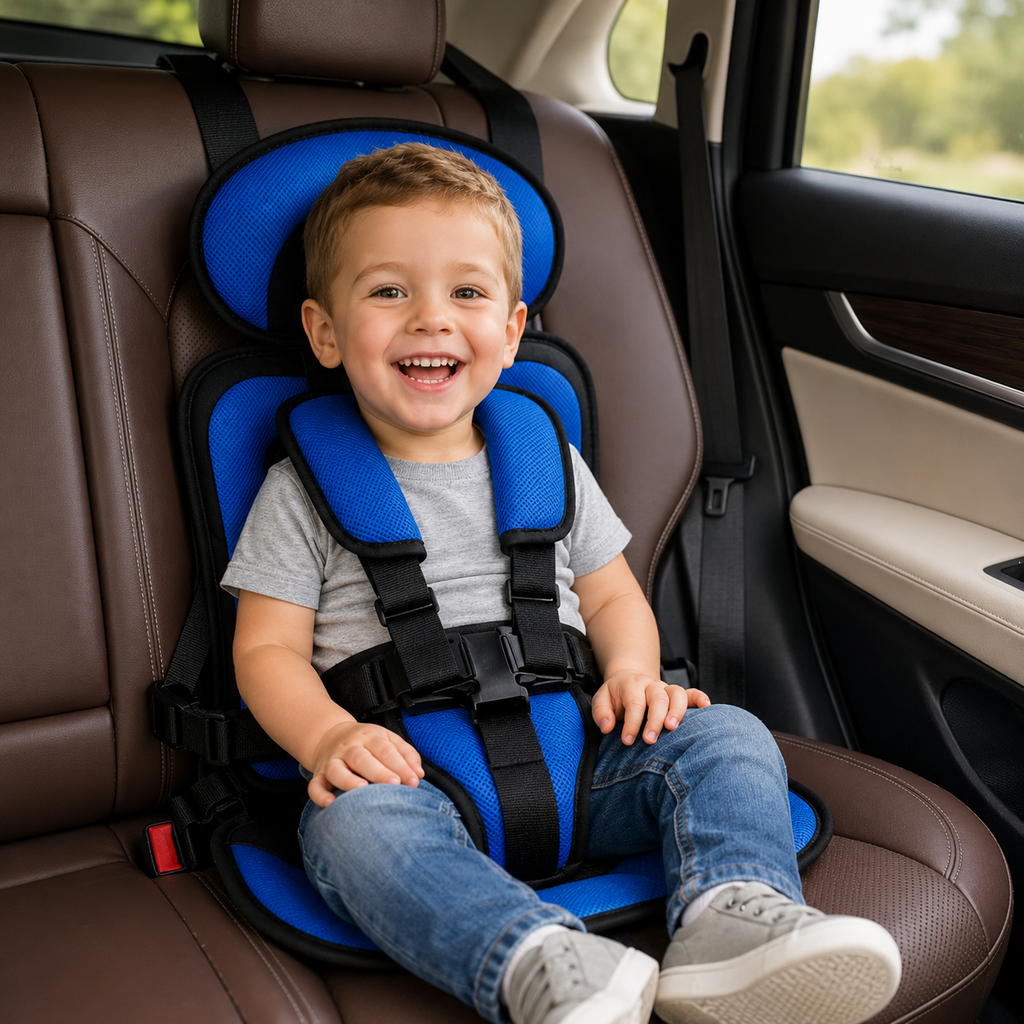 Tragbarer Booster-Sitz für Reisen im Auto mit klappbarem Gurtsystem | Temsk