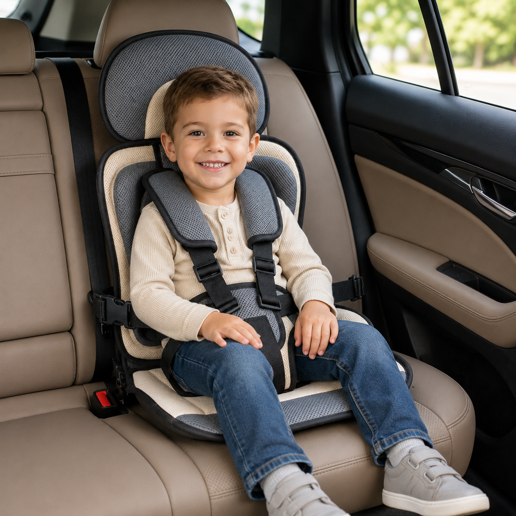 Tragbarer Booster-Sitz für Reisen im Auto mit klappbarem Gurtsystem | Temsk