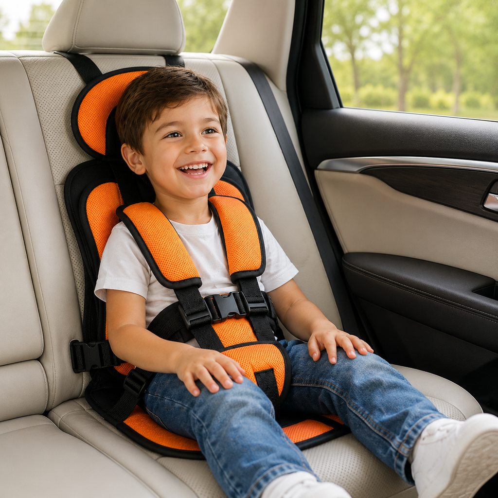 Tragbarer Booster-Sitz für Reisen im Auto mit klappbarem Gurtsystem | Temsk