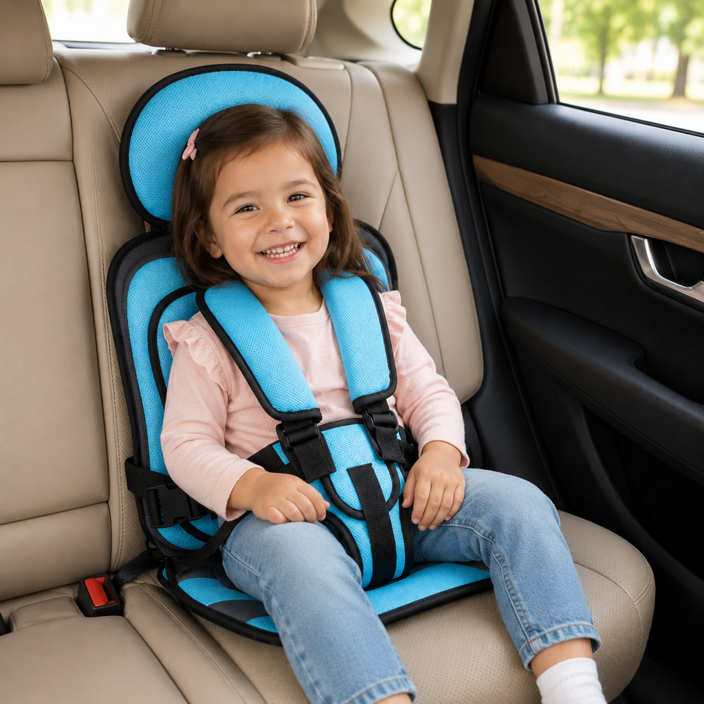 Tragbarer Booster-Sitz für Reisen im Auto mit klappbarem Gurtsystem | Temsk