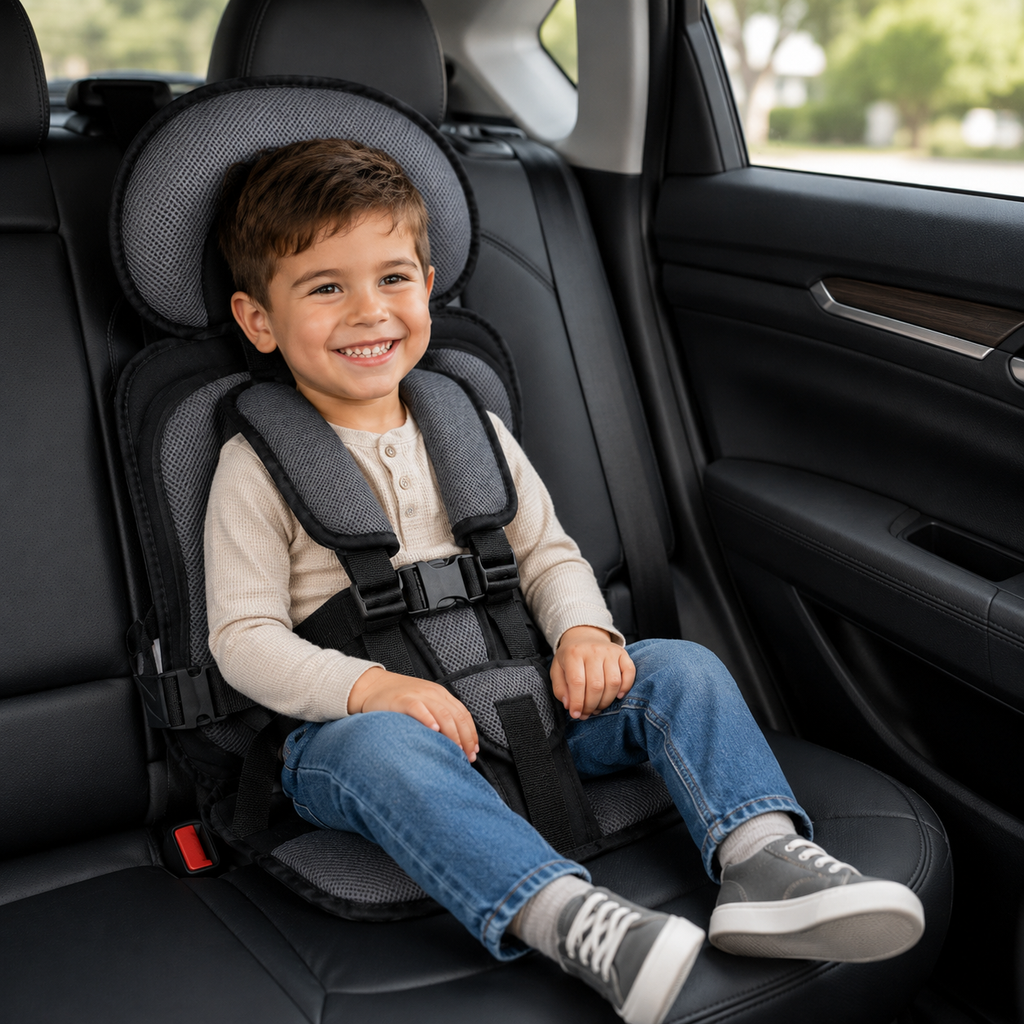 Tragbarer Booster-Sitz für Reisen im Auto mit klappbarem Gurtsystem | Temsk
