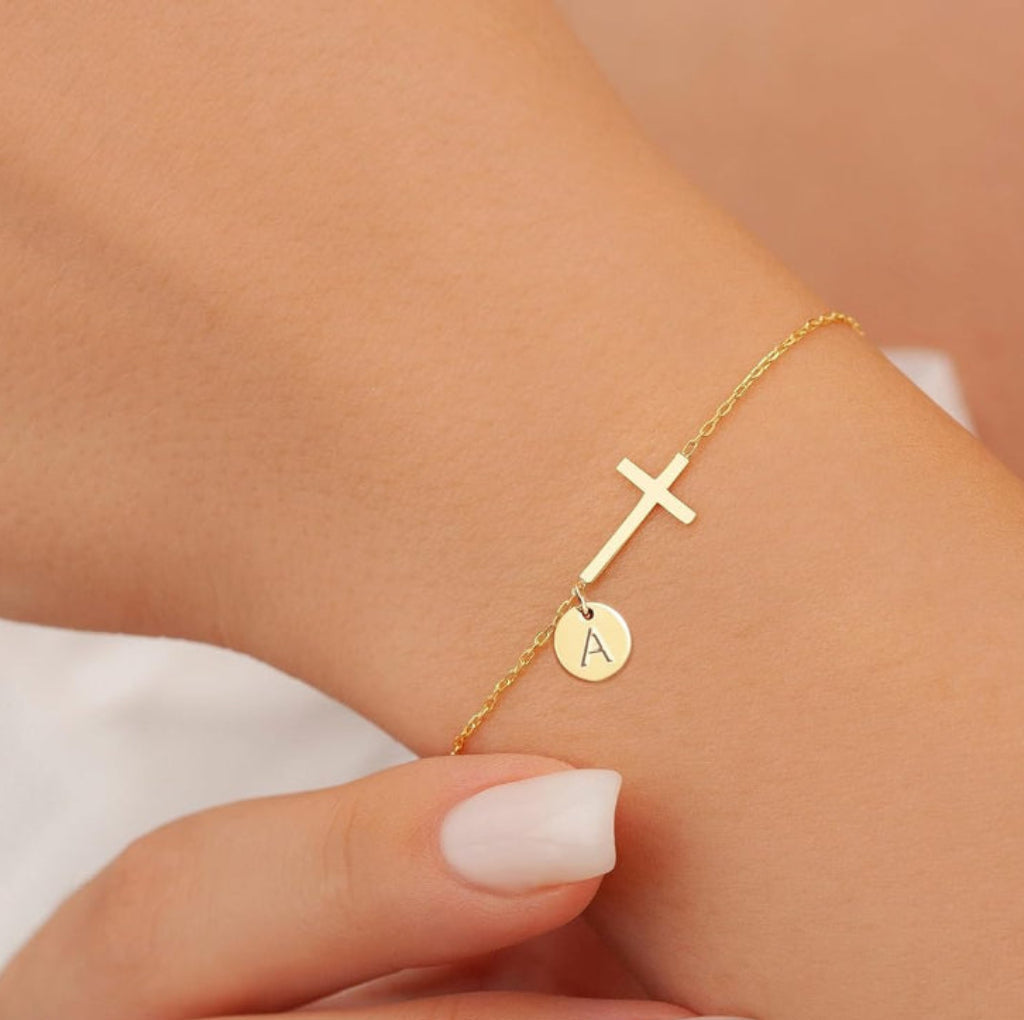 Mother's Day Cross Initial Bracelet With Adjustable Chain | Temsk