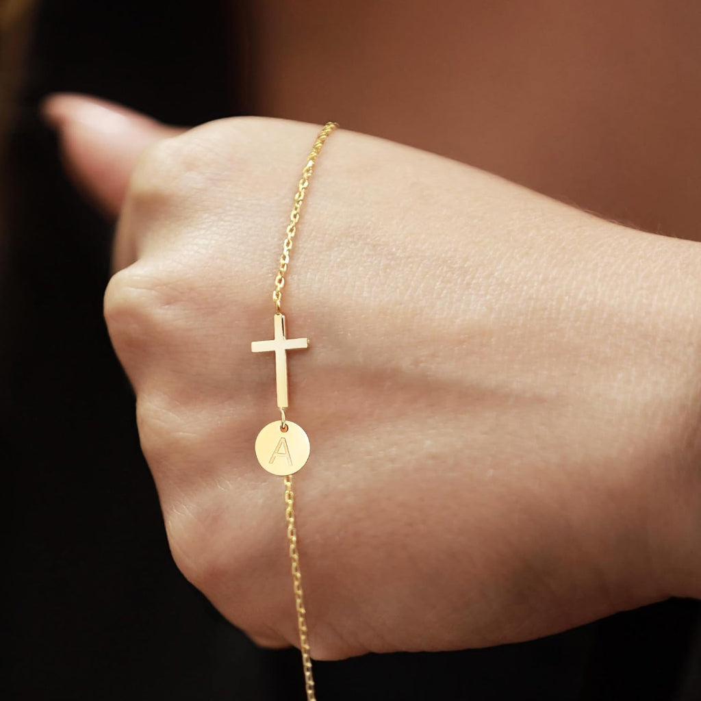 Mother's Day Cross Initial Bracelet With Adjustable Chain | Temsk