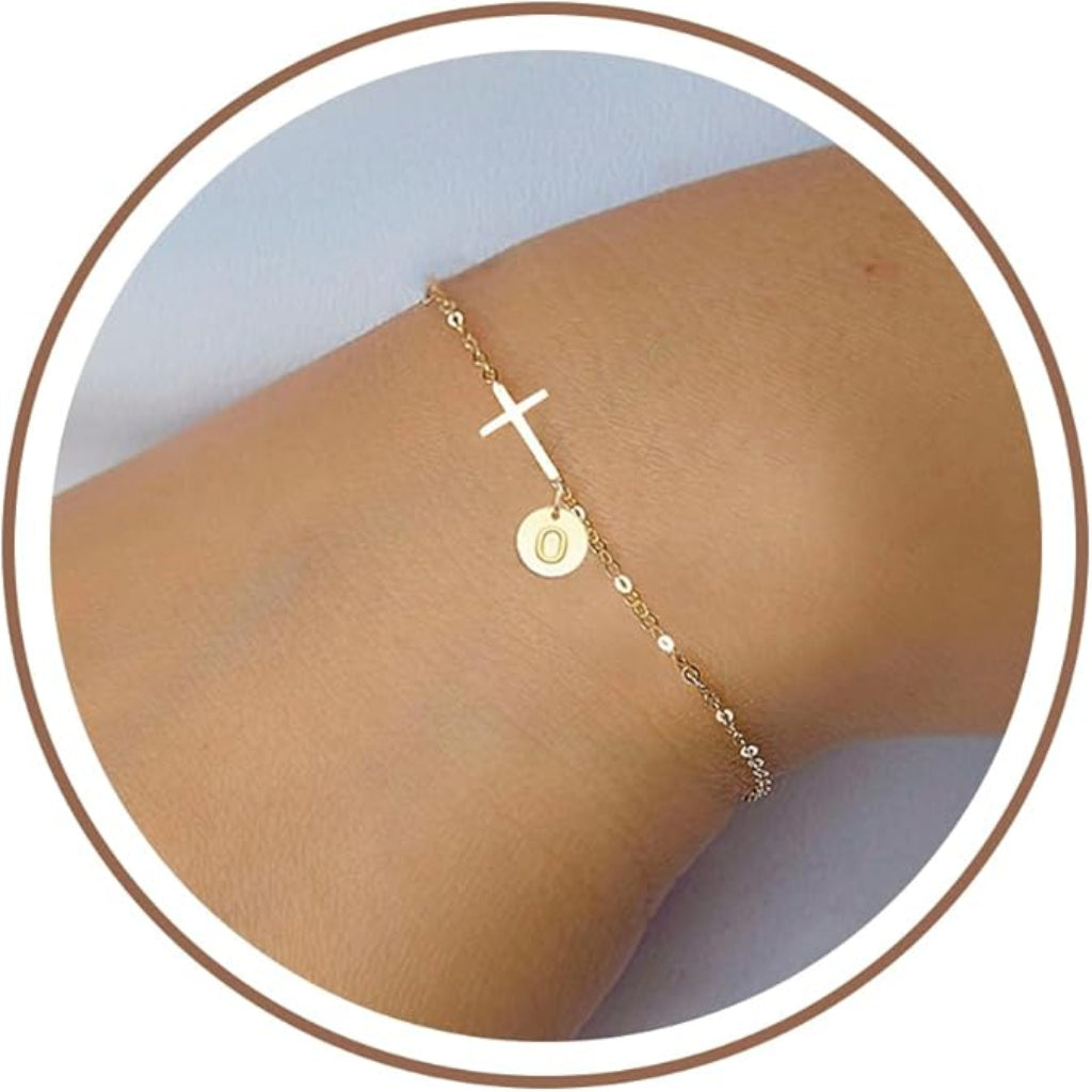 Mother's Day Cross Initial Bracelet With Adjustable Chain | Temsk