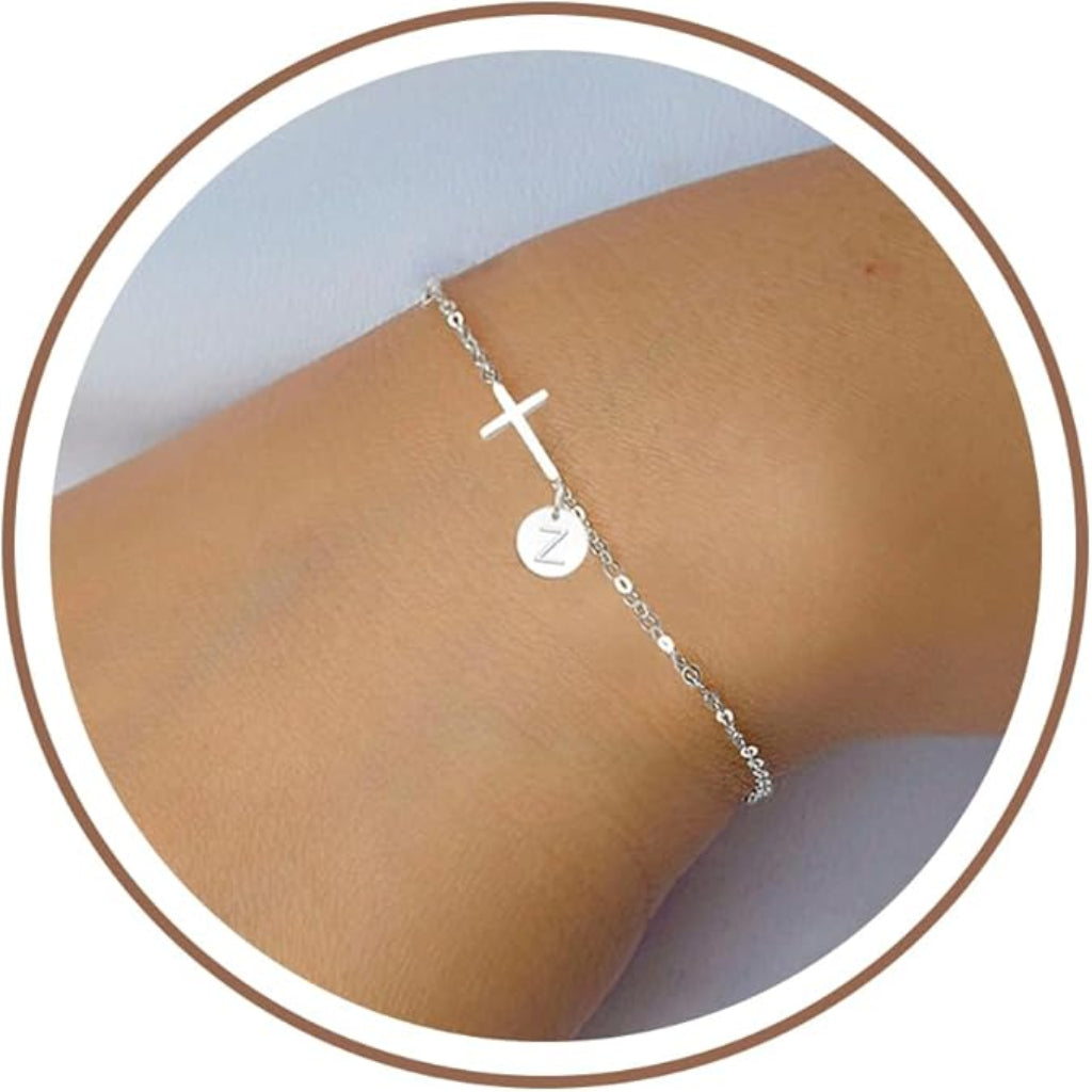 Mother's Day Cross Initial Bracelet With Adjustable Chain | Temsk