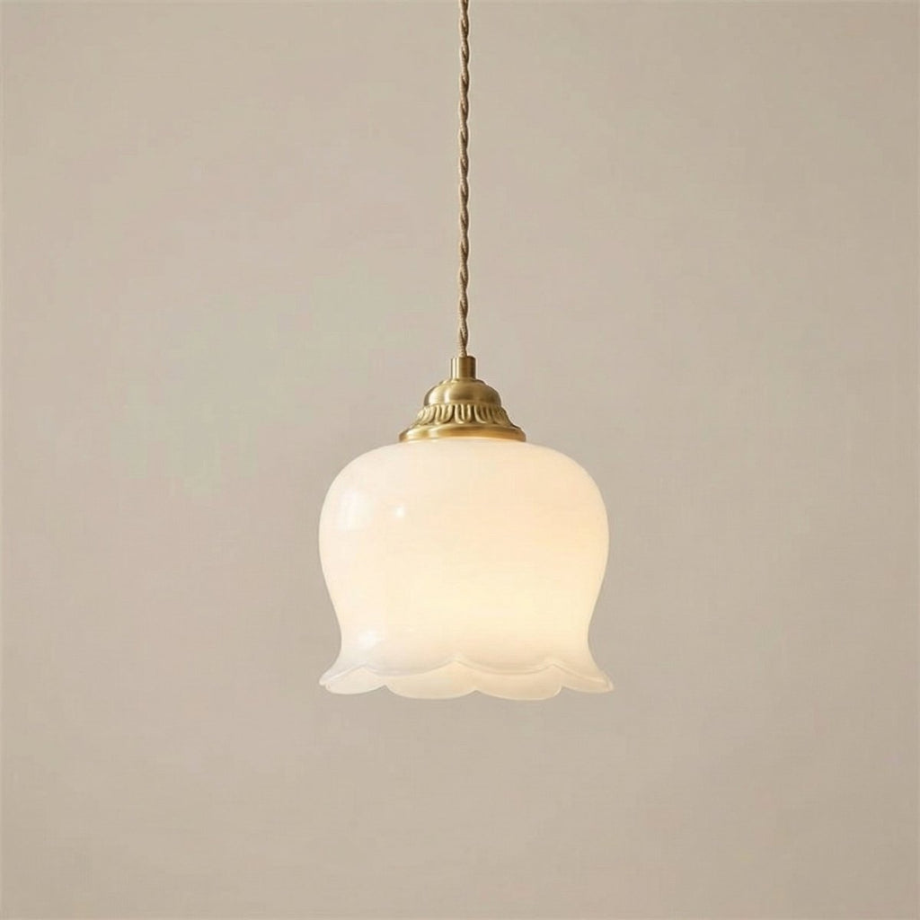 Cream Lily Pendant Light Fixture With Brass Finish, 12 Inches | Temsk