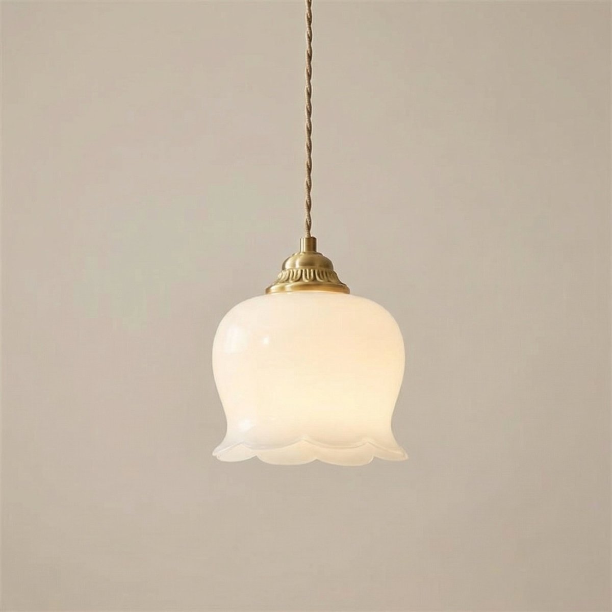 Cream Lily Pendant Light Fixture With Brass Finish, 12 Inches | Temsk
