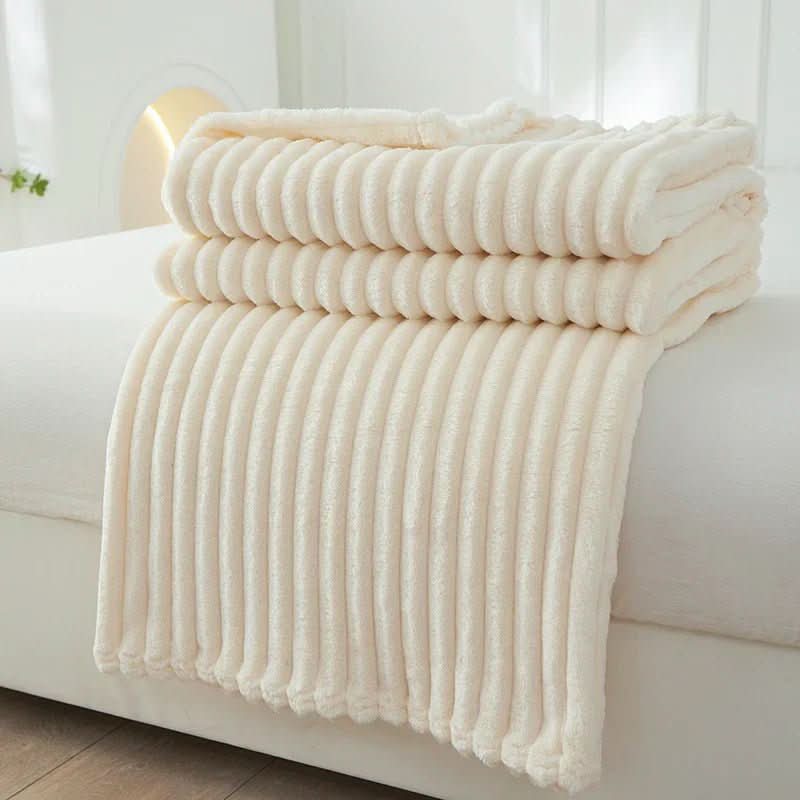 CozyStripe Wide Flannel Fleece Blanket With Stripe Pattern | Temsk