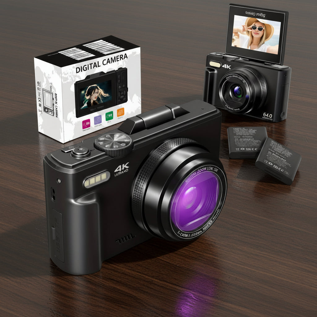 Kompakte 4K-Digitalkamera mit WLAN und Klappbildschirm für Vlogging | Temsk