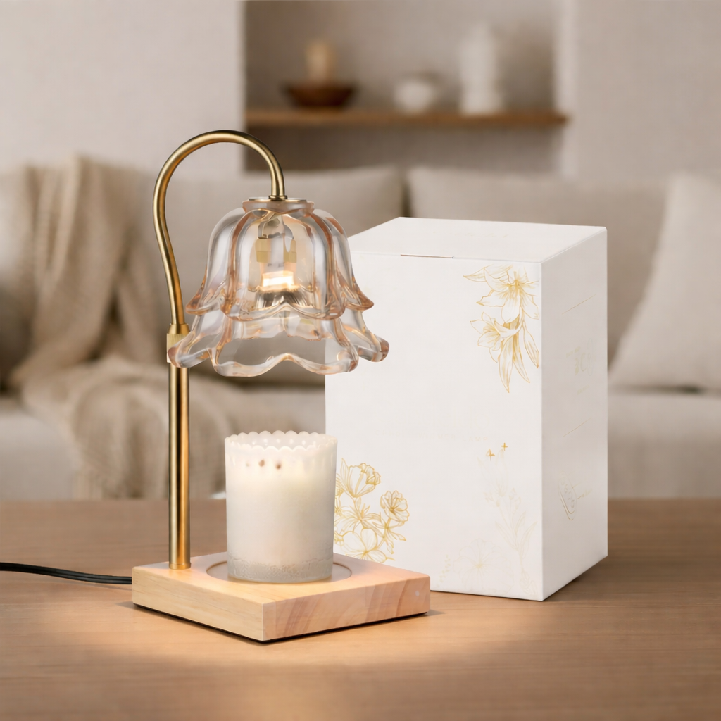 Flower Glass Candle Warmer With Gold Arm And Electric Wax Melter | Temsk