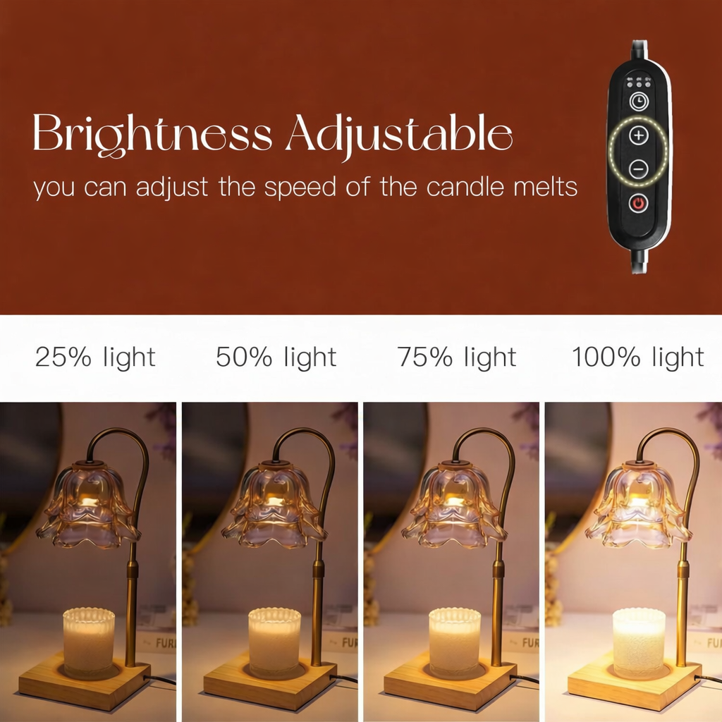 Flower Glass Candle Warmer With Gold Arm And Electric Wax Melter | Temsk