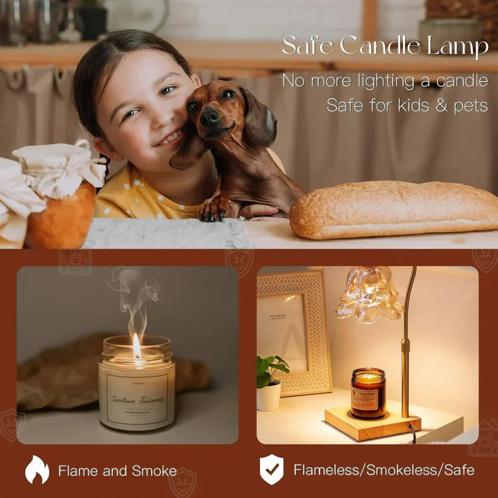 Flower Glass Candle Warmer With Gold Arm And Electric Wax Melter | Temsk