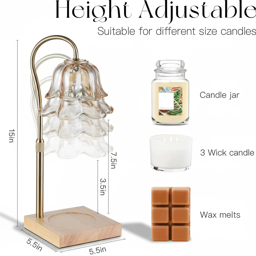 Flower Glass Candle Warmer With Gold Arm And Electric Wax Melter | Temsk