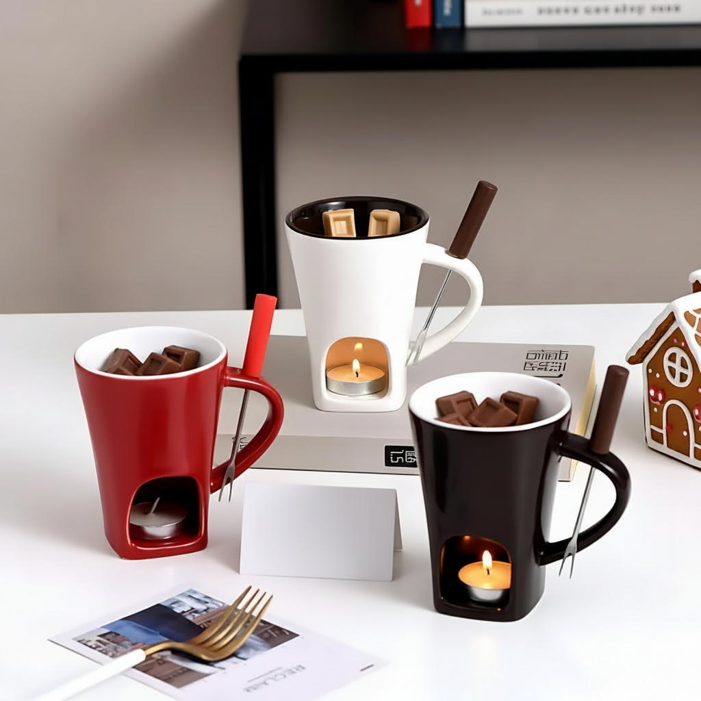 Ceramic Fondue Pot With Candle Heat For Chocolate And Cheese | Temsk