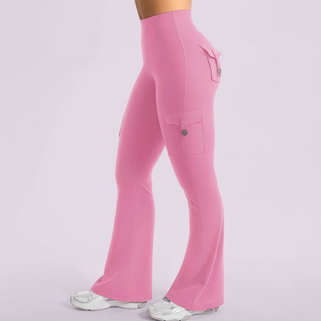 Women's High Waisted Cargo Trousers With Flared Wide Leg | Temsk