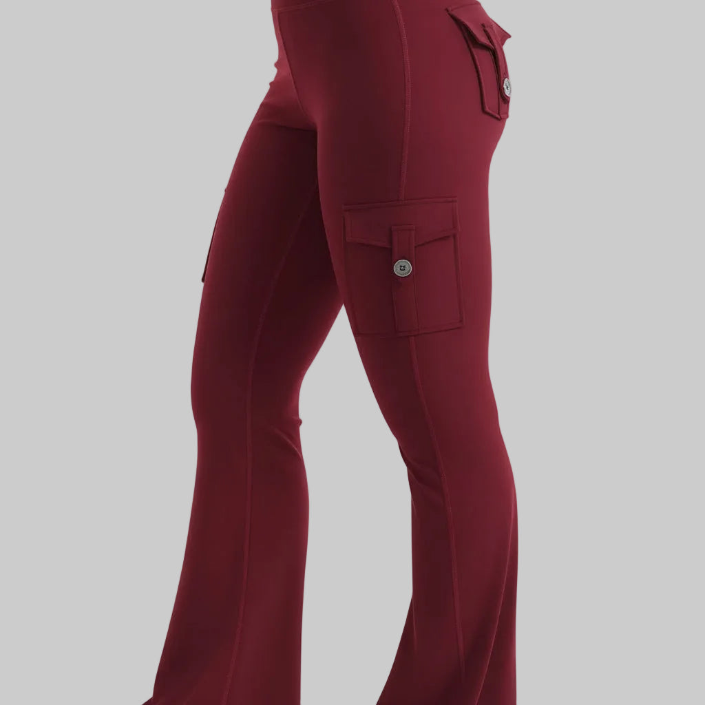 Women's High Waisted Cargo Trousers With Flared Wide Leg | Temsk