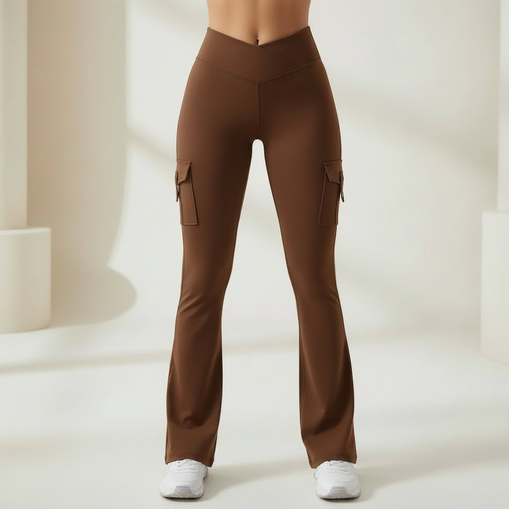 Women's High Waisted Cargo Trousers With Flared Wide Leg | Temsk