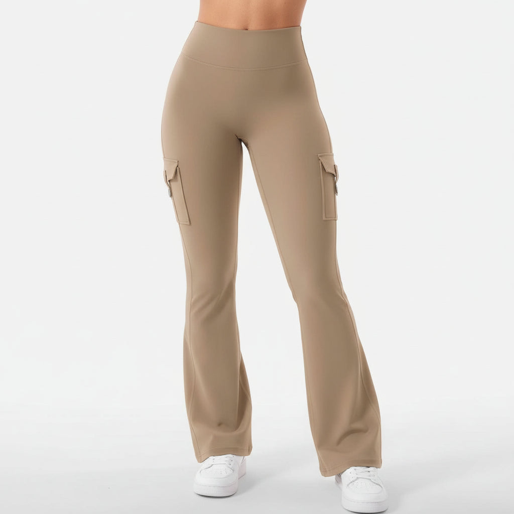 Women's High Waisted Cargo Trousers With Flared Wide Leg | Temsk